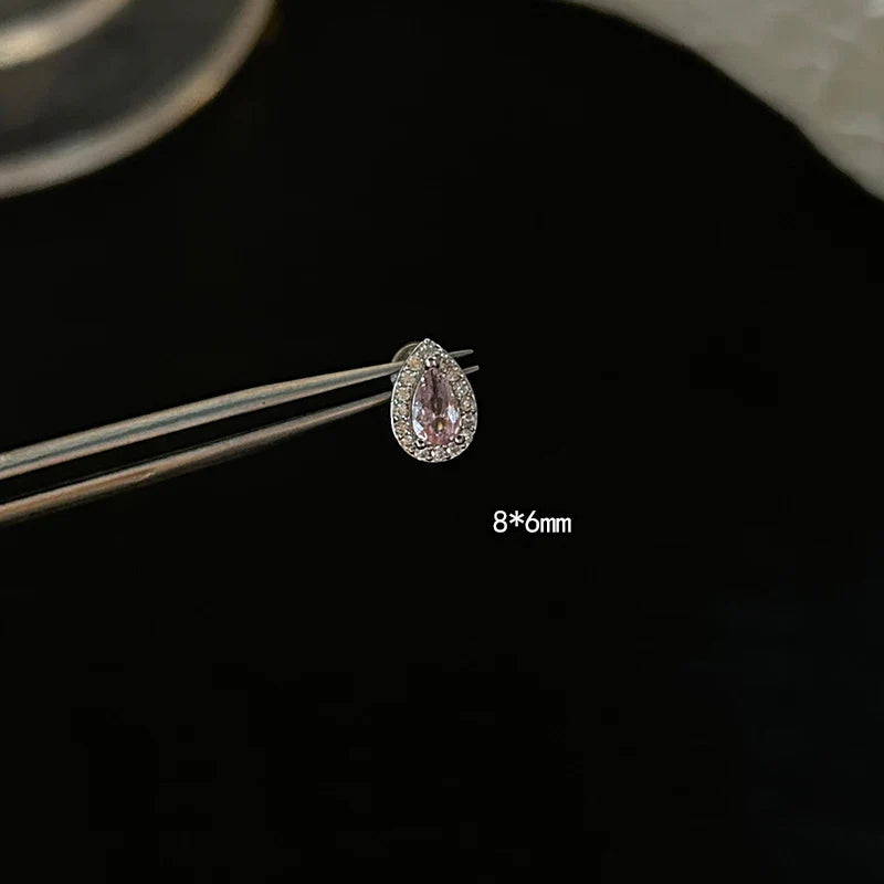 1 PCS Pink Bowknot Shiny Ear Bone Nail 316L Stainless Steel Korean Style Zircon Crystal Earring Women Y2K Cute Cochlea Jewelry
