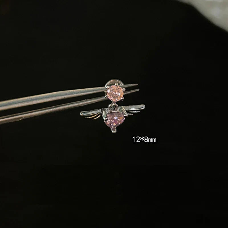 1 PCS Pink Bowknot Shiny Ear Bone Nail 316L Stainless Steel Korean Style Zircon Crystal Earring Women Y2K Cute Cochlea Jewelry