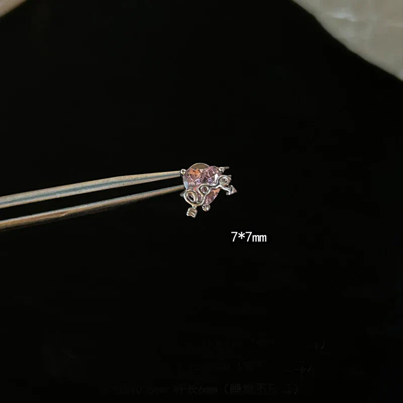 1 PCS Pink Bowknot Shiny Ear Bone Nail 316L Stainless Steel Korean Style Zircon Crystal Earring Women Y2K Cute Cochlea Jewelry