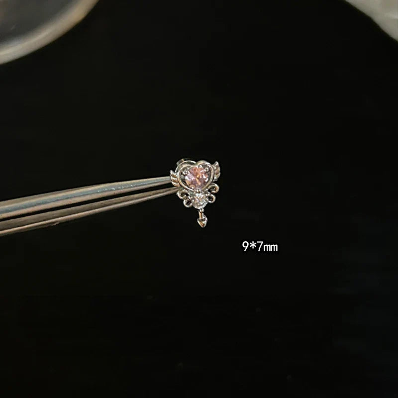 1 PCS Pink Bowknot Shiny Ear Bone Nail 316L Stainless Steel Korean Style Zircon Crystal Earring Women Y2K Cute Cochlea Jewelry