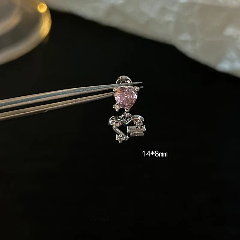 1 PCS Pink Bowknot Shiny Ear Bone Nail 316L Stainless Steel Korean Style Zircon Crystal Earring Women Y2K Cute Cochlea Jewelry
