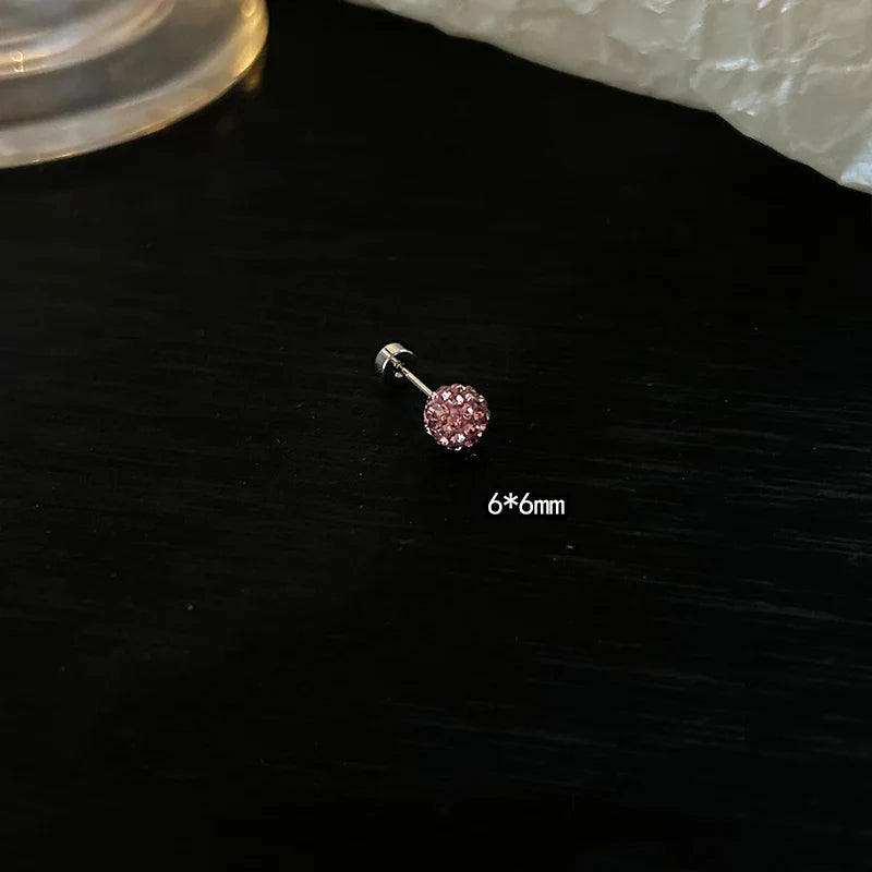 1 PCS Pink Bowknot Shiny Ear Bone Nail 316L Stainless Steel Korean Style Zircon Crystal Earring Women Y2K Cute Cochlea Jewelry