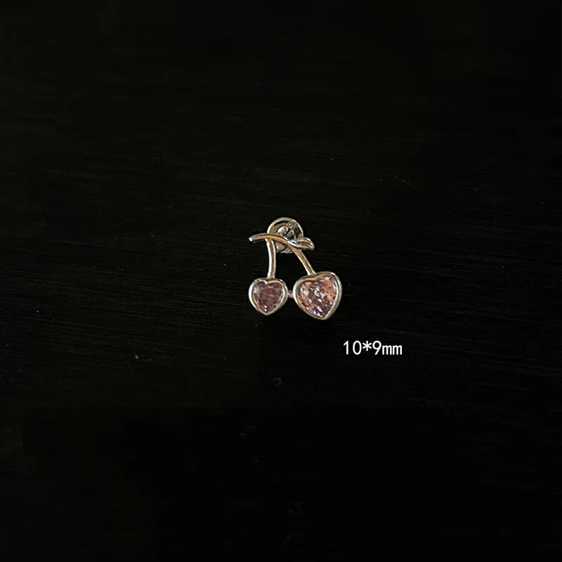 1 PCS Pink Bowknot Shiny Ear Bone Nail 316L Stainless Steel Korean Style Zircon Crystal Earring Women Y2K Cute Cochlea Jewelry